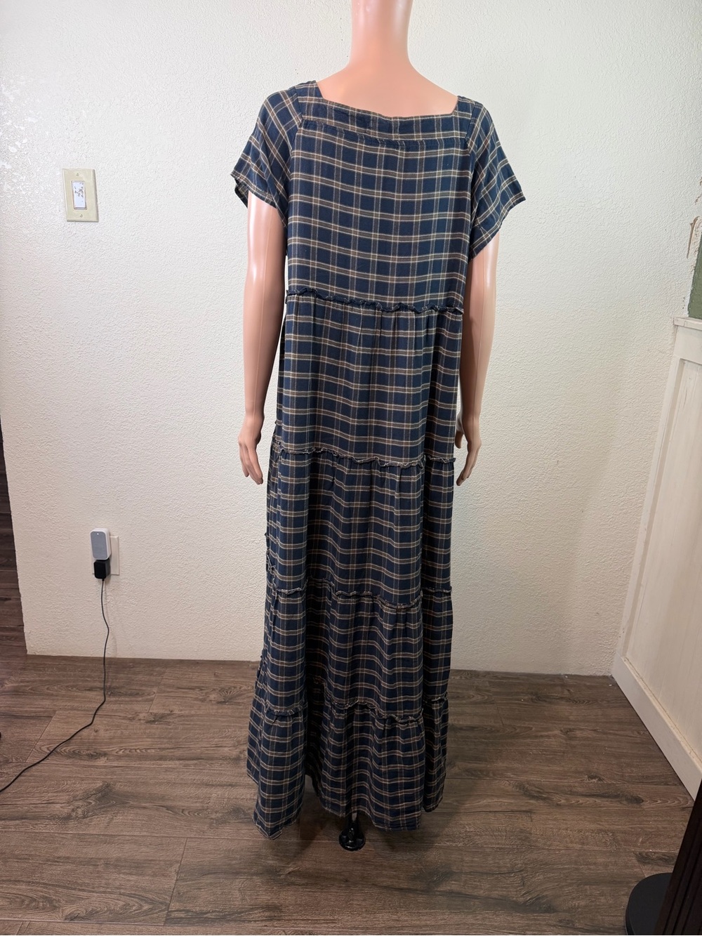 Natural Life Flannel Plaid Tiered Maxi Dress Boho Cottagecore Farmhouse Large - Picture 5 of 12